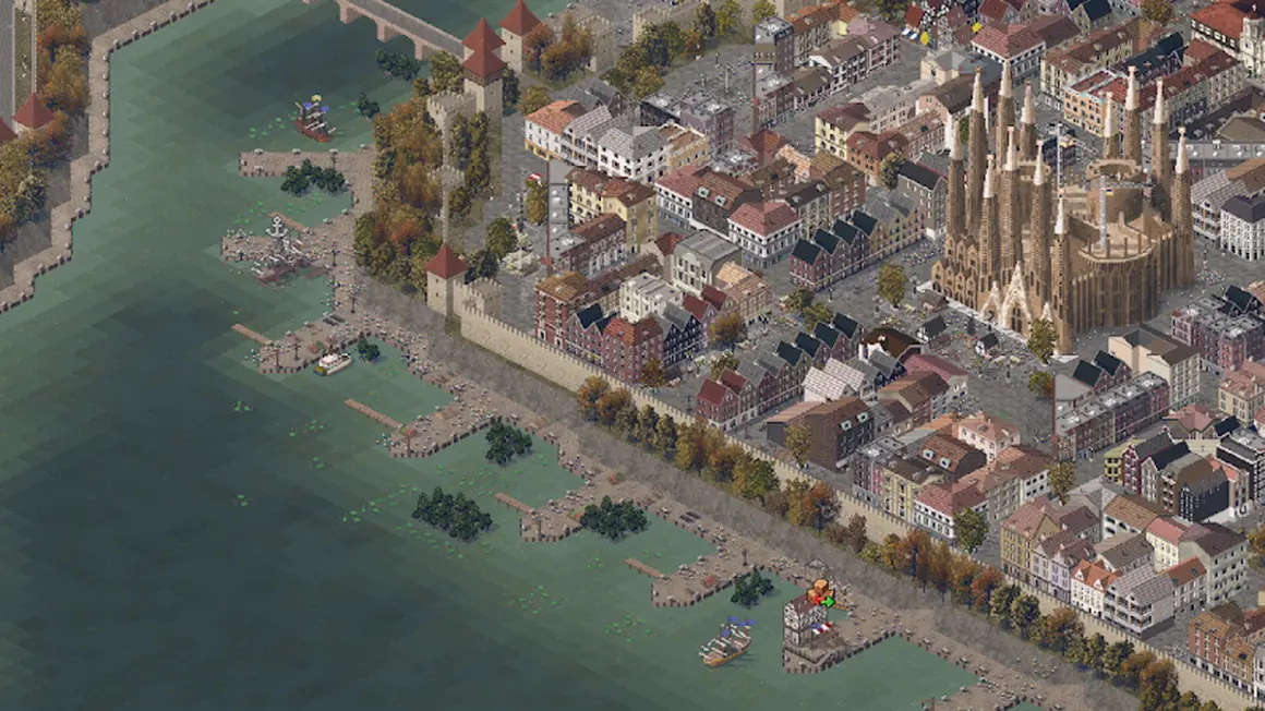 Centro histórico junto ao rio construído em TheoTown, o jogo em destaque desta edição