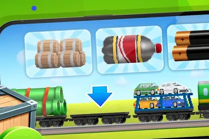 Comboio de carga a ser carregado numa estação de Pocket Trains